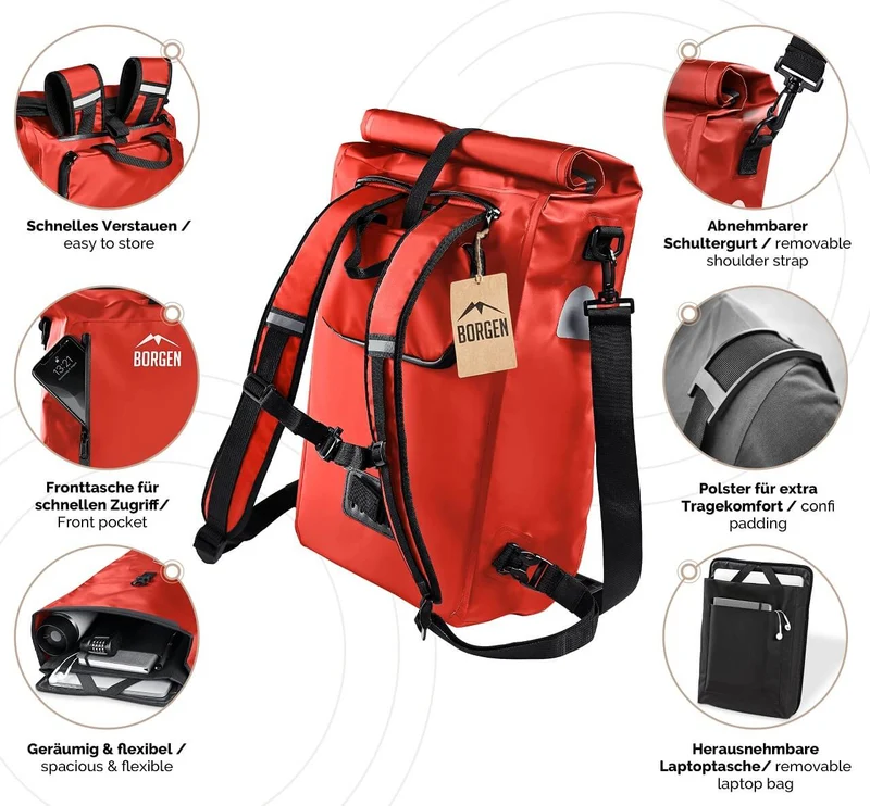 Gepäckträgertasche Fahrrad – Fahrradrucksack rot