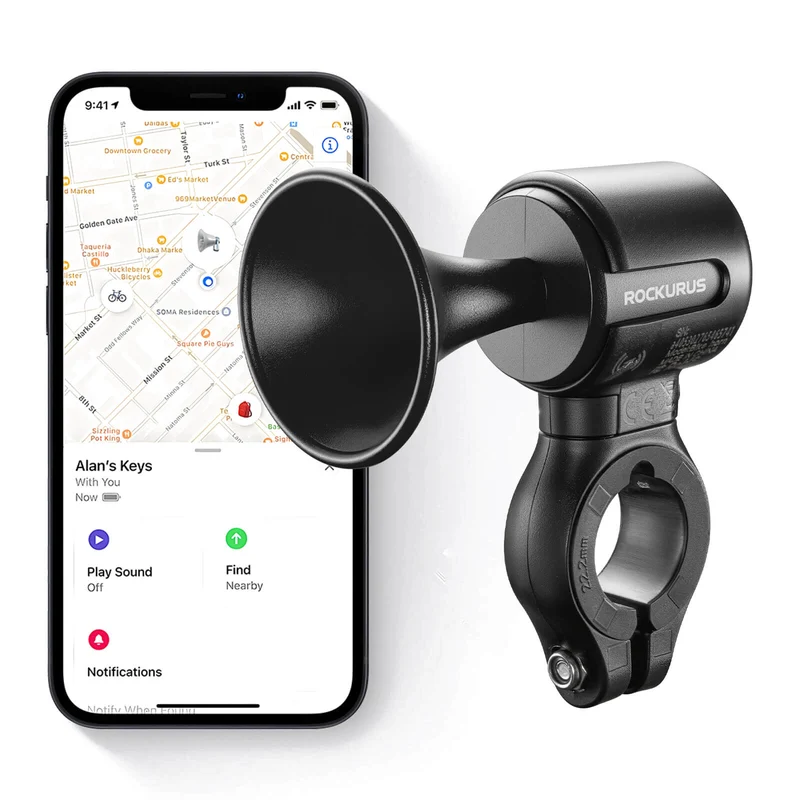 ROCKBROS Fahrradklingel Elektrisch 120dB Ton IPX5 Wasserschutz Smartphone Tracking