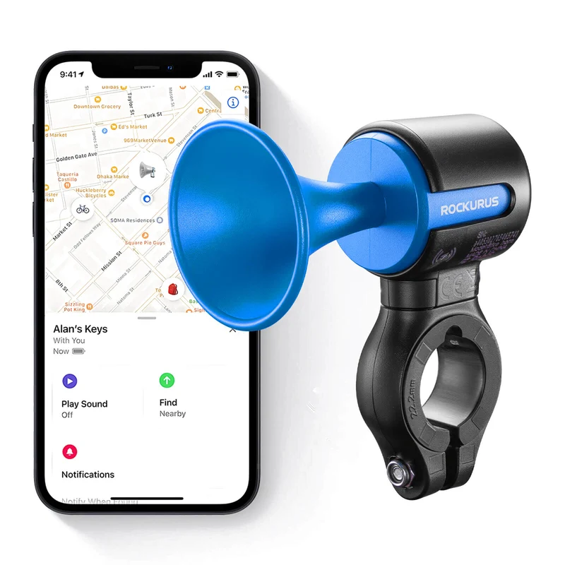 ROCKBROS Fahrradklingel Elektrisch 120dB Ton IPX5 Wasserschutz Smartphone Tracking