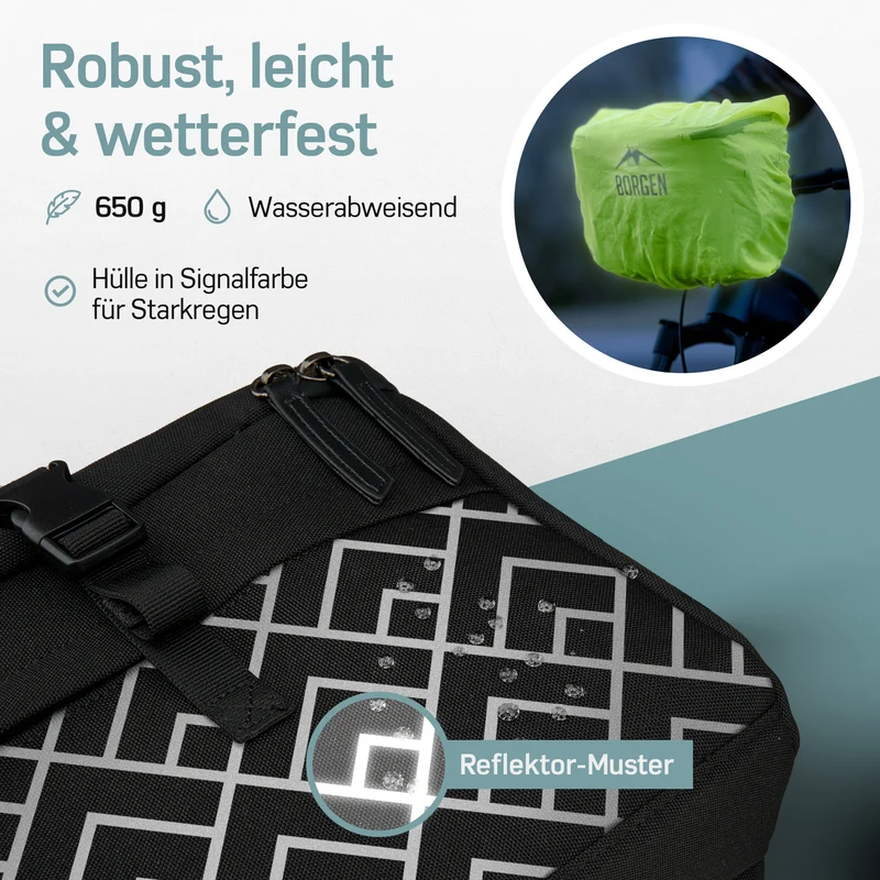 Borgen Lenkertasche mit Handyhalterung – Lenkertasche mit KLICKFix Halterung | Schwarz Muster