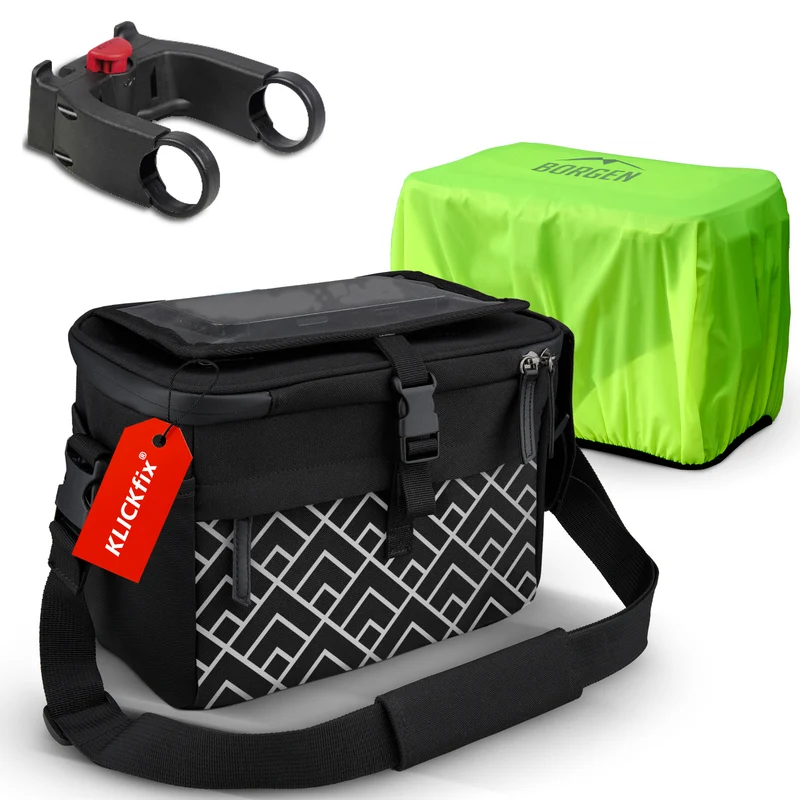 Borgen Lenkertasche mit Handyhalterung – Lenkertasche mit KLICKFix Halterung | Schwarz Muster