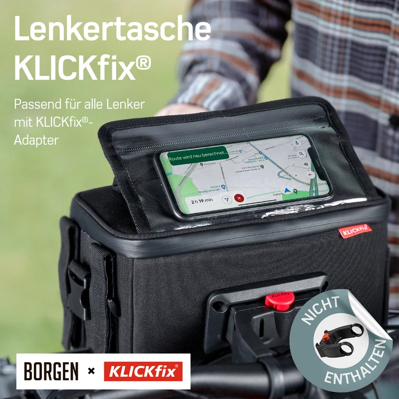 Borgen Lenkertasche mit Handyhalterung – Lenkertasche mit KLICKFix Halterung | Schwarz