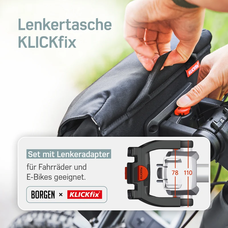 Borgen Lenkertasche mit KLICKFix Adapter – Lenkertasche für das Fahrrad | 5L