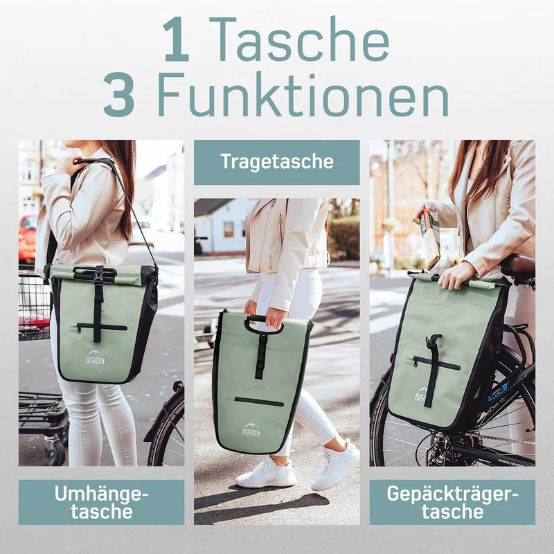 Fahrradtasche hinten – Fahrradtasche hinten abnehmbar | Mit Kühltasche | Grün