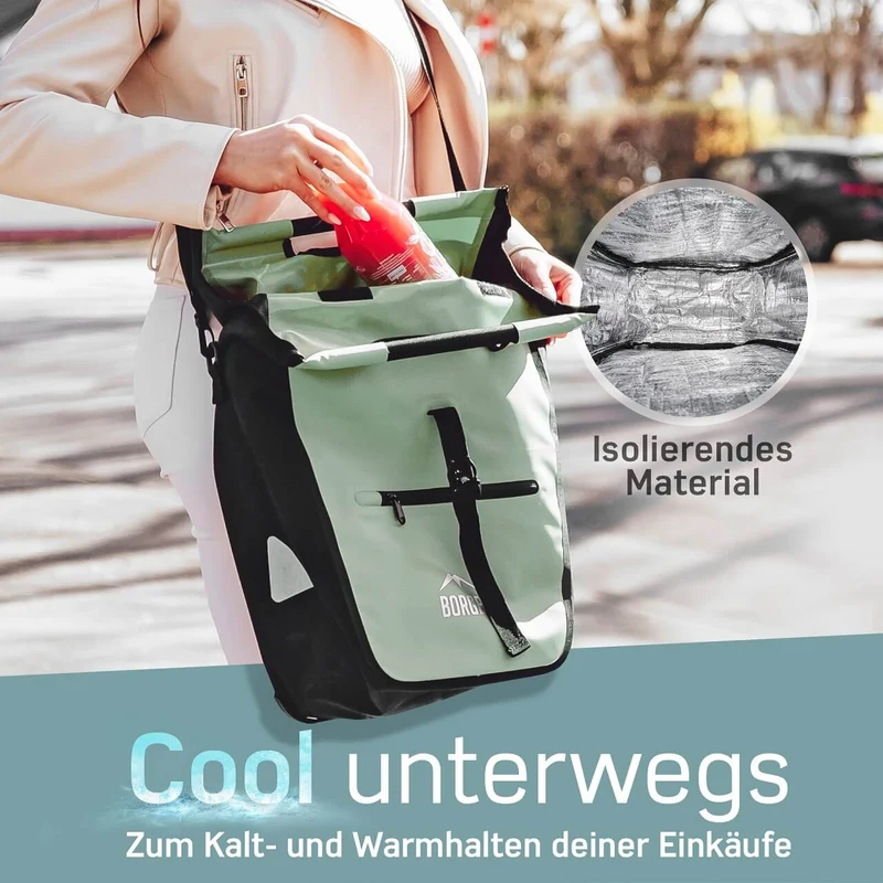 Fahrradtasche hinten – Fahrradtasche hinten abnehmbar | Mit Kühltasche | Grün