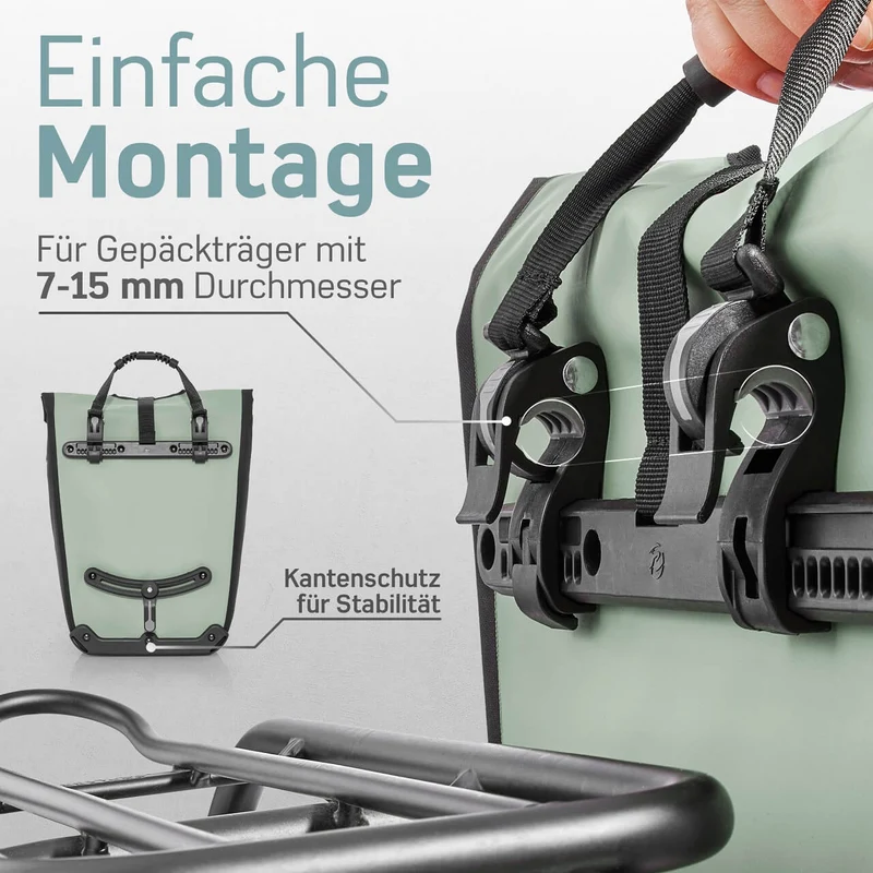 Fahrradtasche hinten – Fahrradtasche hinten abnehmbar | Mit Kühltasche | Grün