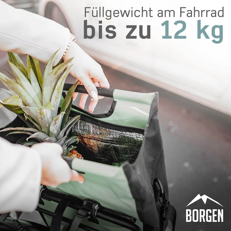 Fahrradtasche hinten – Fahrradtasche hinten abnehmbar | Mit Kühltasche | Grün