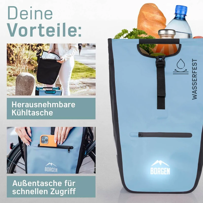 Fahrrad Gepäckträgertaschen – Fahrradtaschen Gepäckträger E-Bike | Mit Kühltasche | Blau