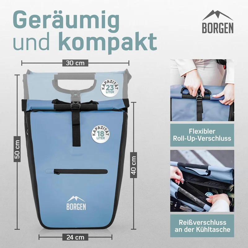 Fahrrad Gepäckträgertaschen – Fahrradtaschen Gepäckträger E-Bike | Mit Kühltasche | Blau