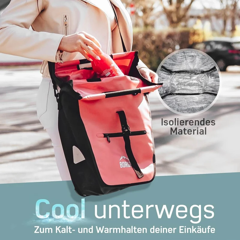 Fahrradtasche Umhängetasche – Fahrrad Einkaufstasche | Mit Kühltasche | Rot