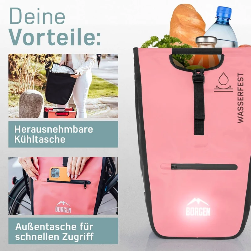 Fahrradtasche Umhängetasche – Fahrrad Einkaufstasche | Mit Kühltasche | Rot
