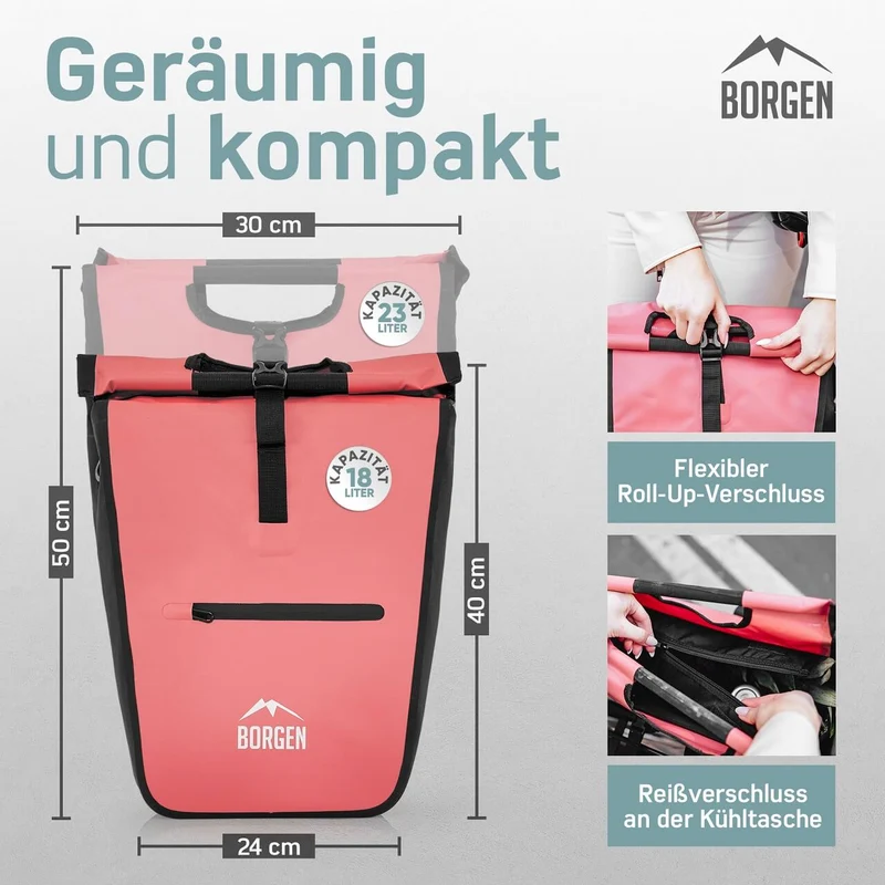 Fahrradtasche Umhängetasche – Fahrrad Einkaufstasche | Mit Kühltasche | Rot