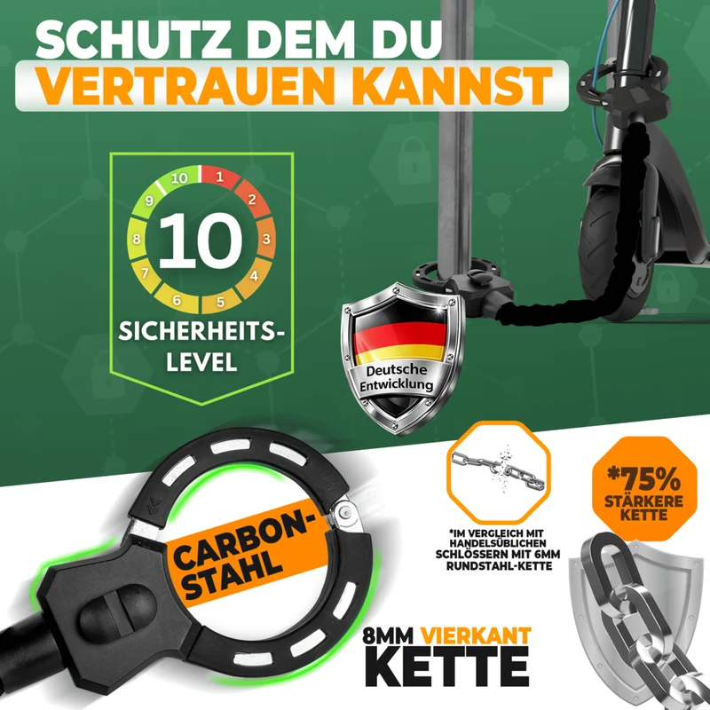 E-Scooter Schloss mit Vierkant-kette