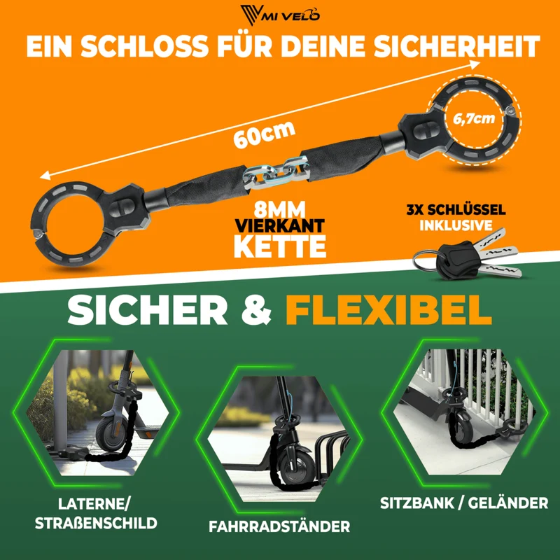 E-Scooter Schloss mit Vierkant-kette