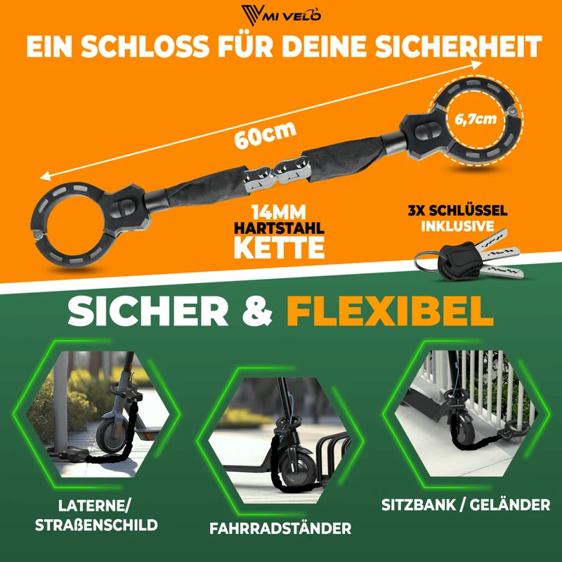 E-Scooter Schloss mit Gliederkette