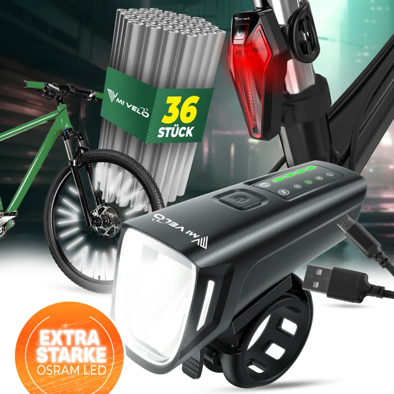 Fahrradlicht Set "SMART" 100 Lux + Speichenreflektoren