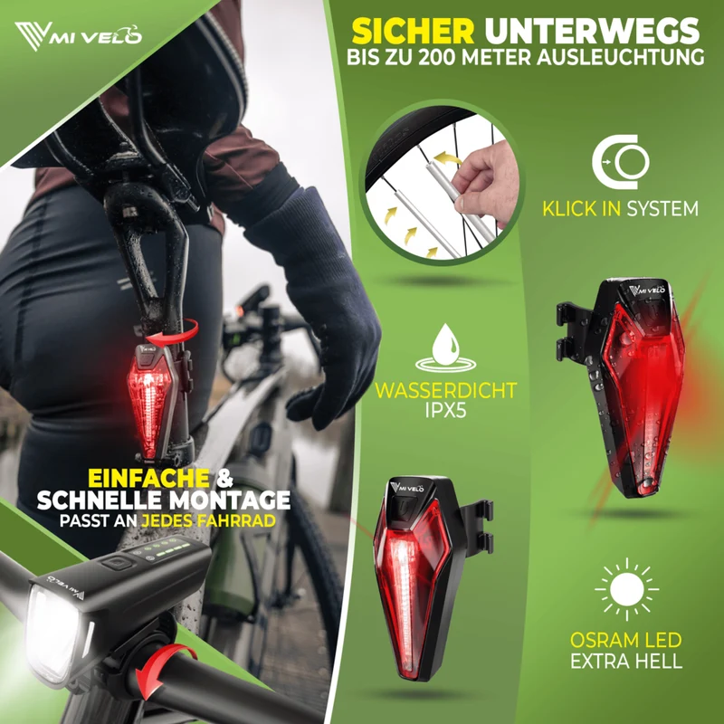 Fahrradlicht Set "SMART" 100 Lux + Speichenreflektoren
