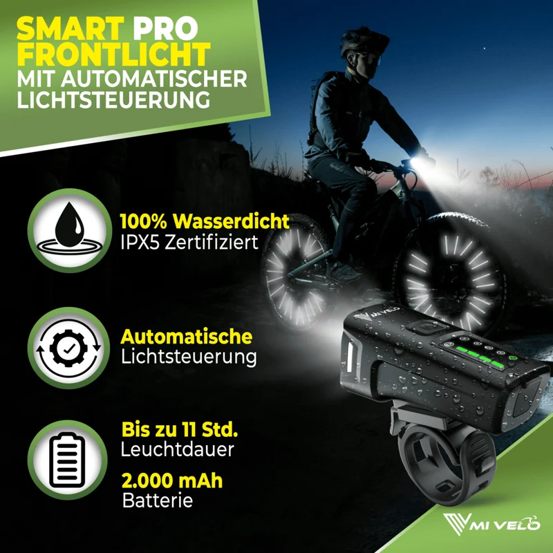 Fahrradlicht Set "SMART" 100 Lux + Speichenreflektoren