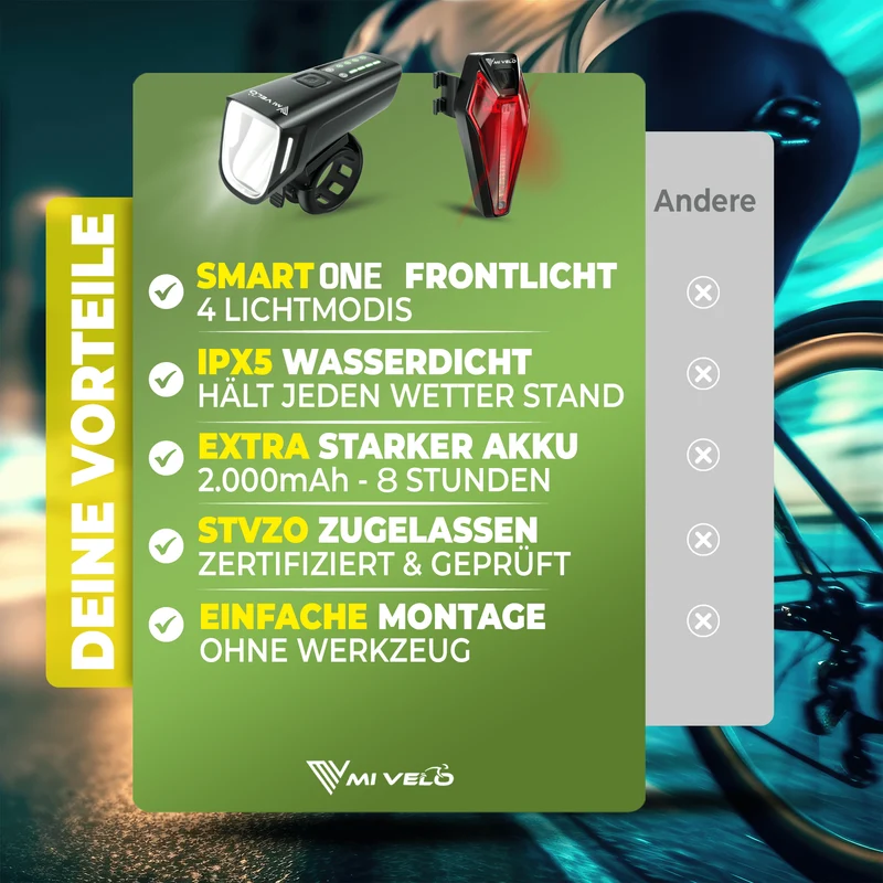 Fahrradlicht Set 100Lux „SMART ONE“