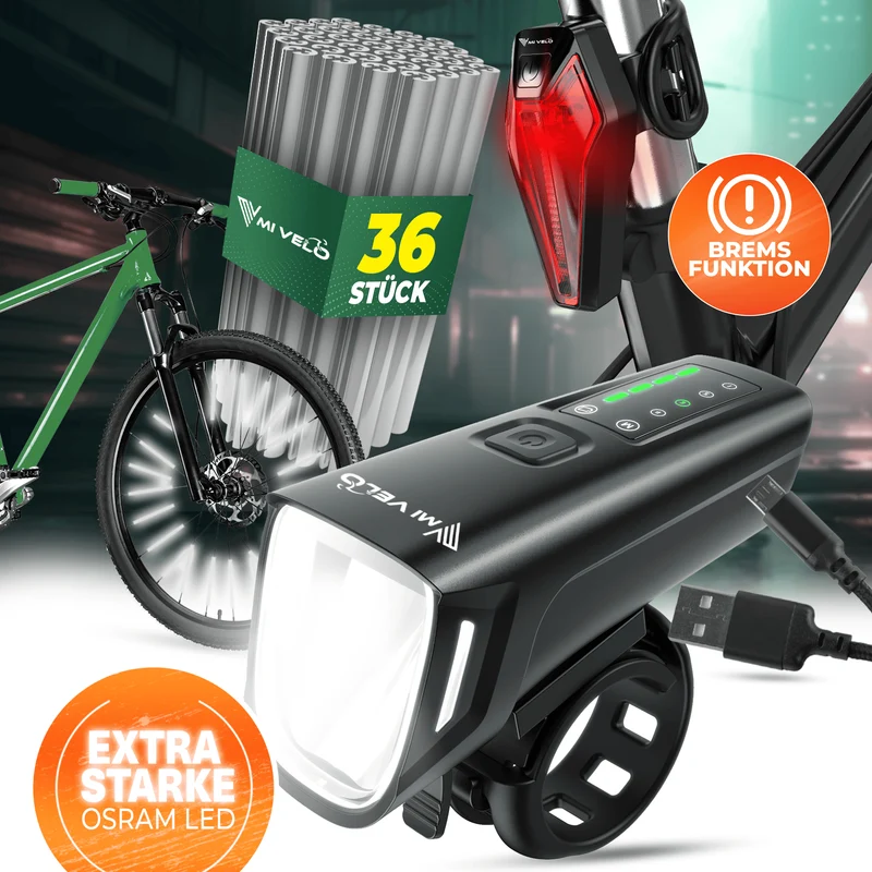 Fahrradlicht Set "SMART" 100 Lux + Speichenreflektoren