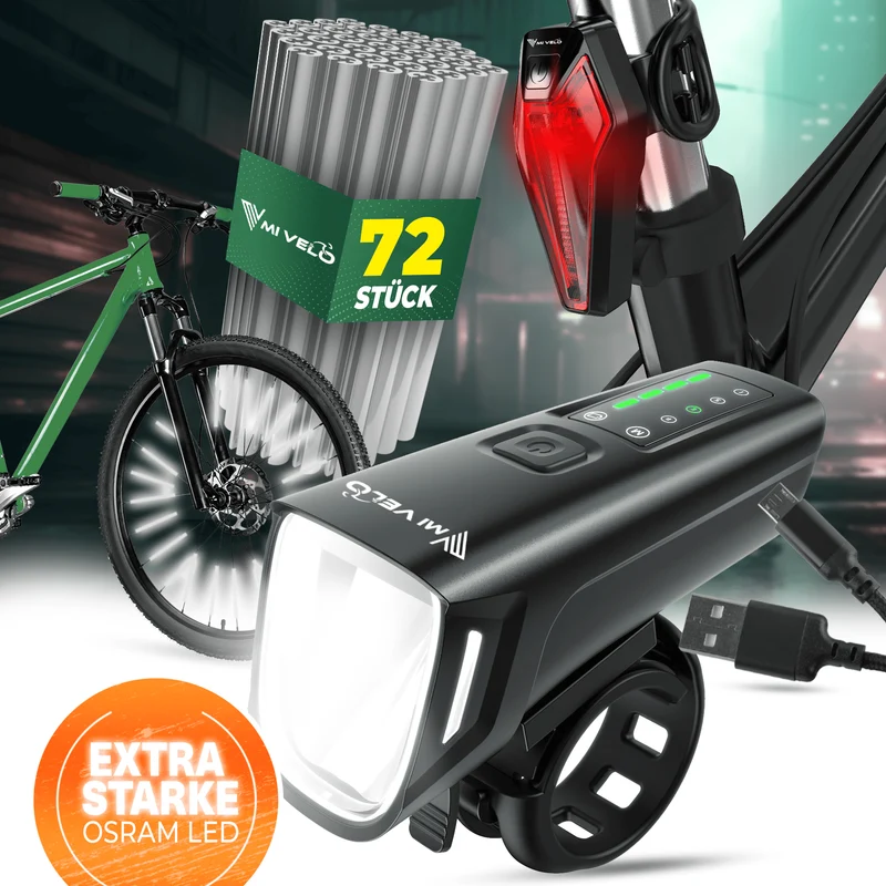 Fahrradlicht Set "SMART" 100 Lux + Speichenreflektoren