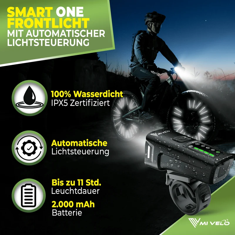 Fahrradlicht Set "SMART" 100 Lux + Speichenreflektoren