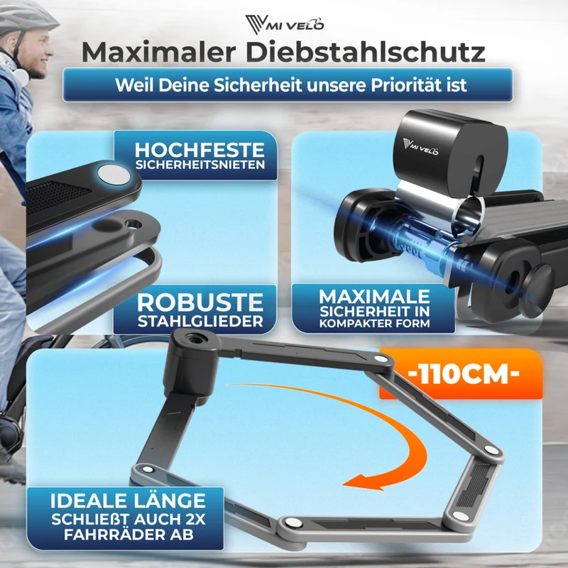 Faltschloss Fahrrad mit Schlüssel 85/110cm „FOLD-X“