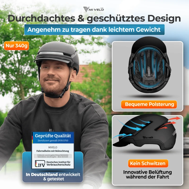 Fahrradhelm mit Front- und Rücklicht NOVA