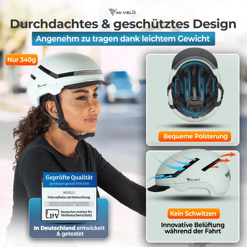 Fahrradhelm mit Front- und Rücklicht NOVA
