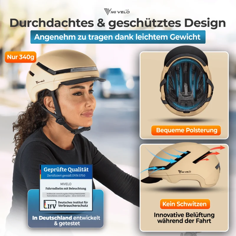 Fahrradhelm mit Front- und Rücklicht NOVA