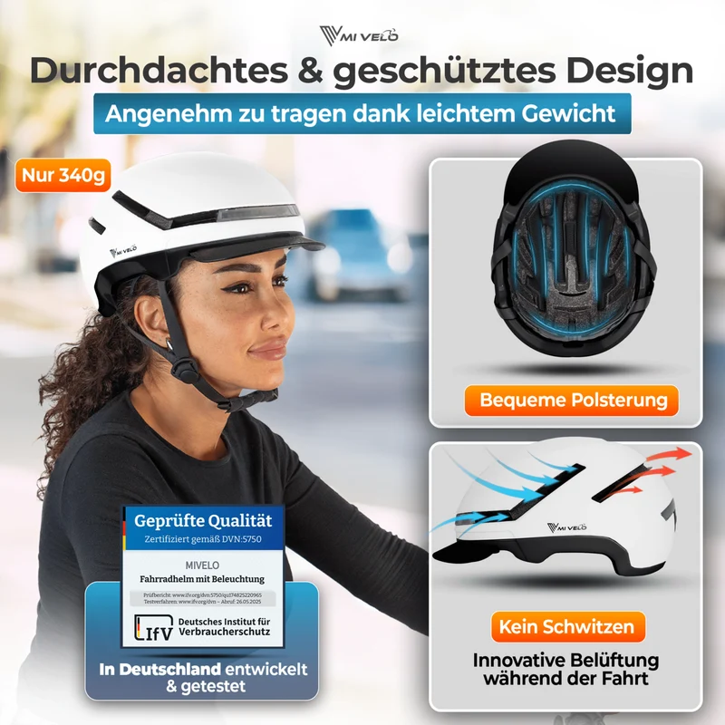 Fahrradhelm mit Front- und Rücklicht NOVA