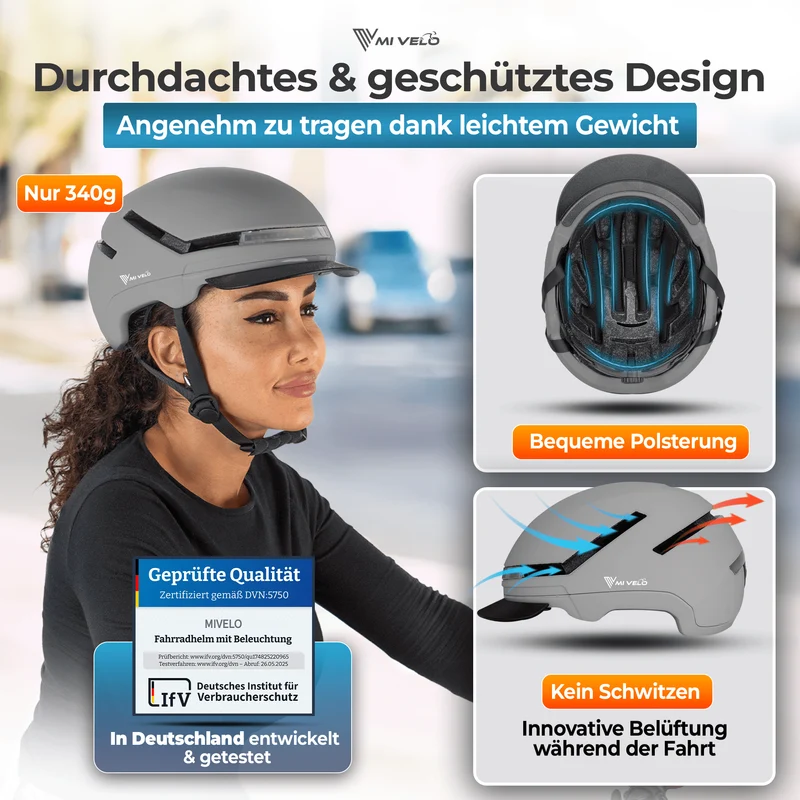 Fahrradhelm mit Front- und Rücklicht NOVA