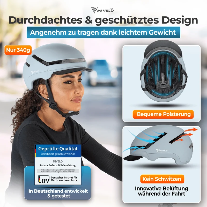 Fahrradhelm mit Front- und Rücklicht NOVA