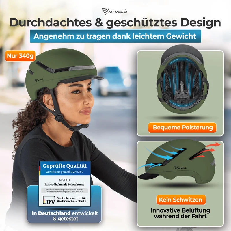 Fahrradhelm mit Front- und Rücklicht NOVA