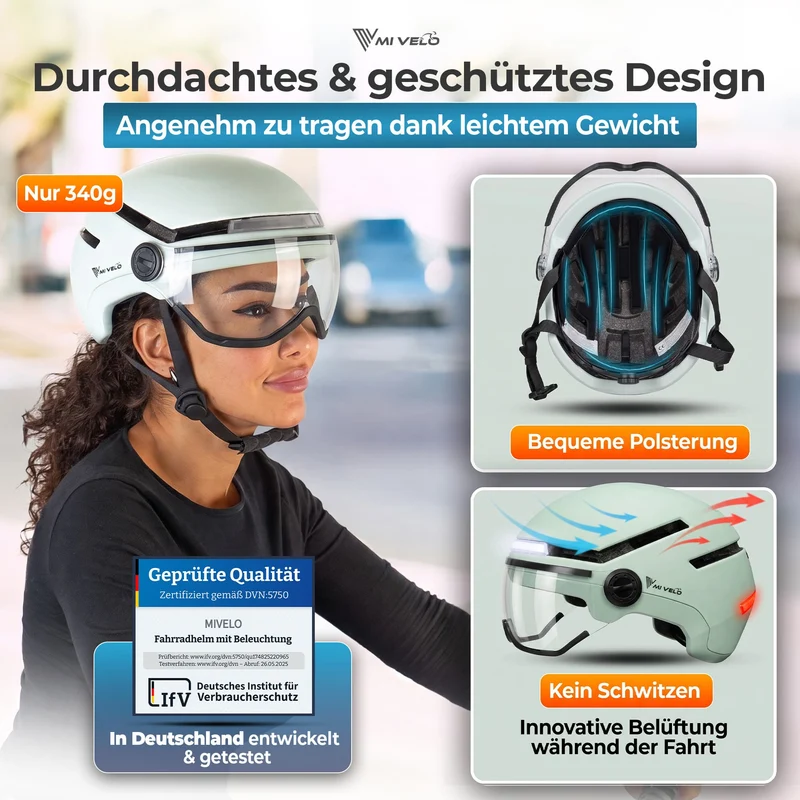 Fahrradhelm mit Front- und Rücklicht NOVA