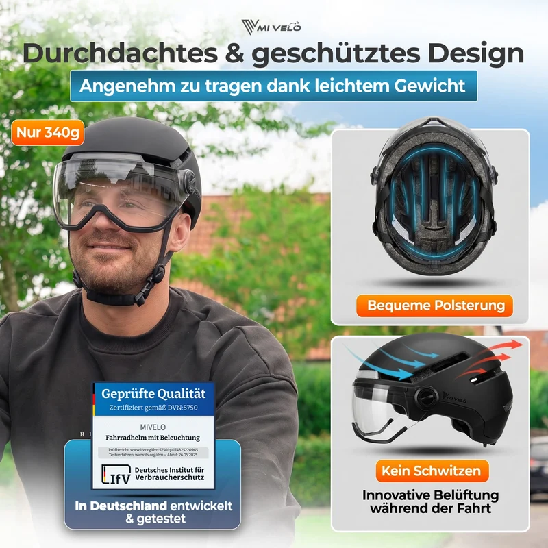 Fahrradhelm mit Front- und Rücklicht NOVA