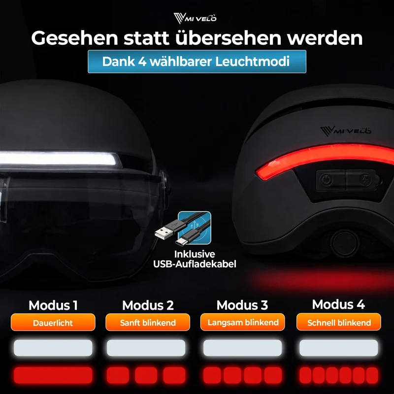 Fahrradhelm mit Front- und Rücklicht NOVA