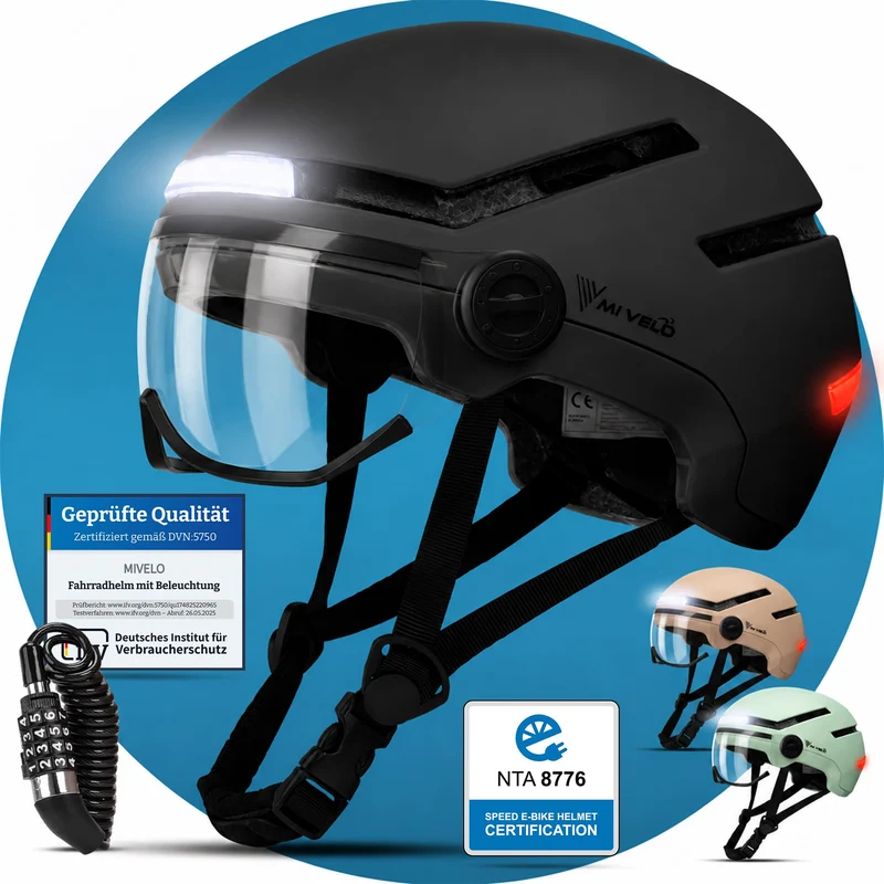 Fahrradhelm mit Front- und Rücklicht NOVA