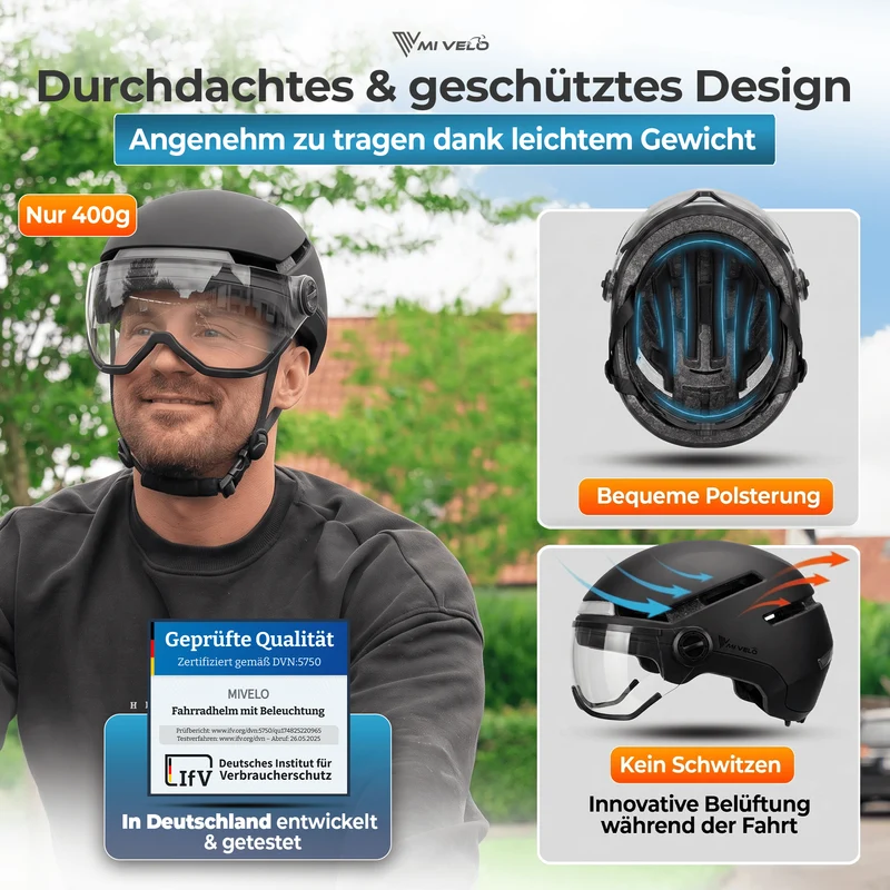 Fahrradhelm mit Front- und Rücklicht NOVA