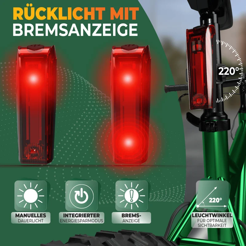 Fahrradlicht Set 70Lux mit Bremslicht