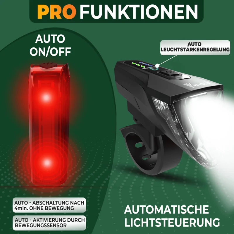Fahrradlicht Set 70Lux mit Bremslicht