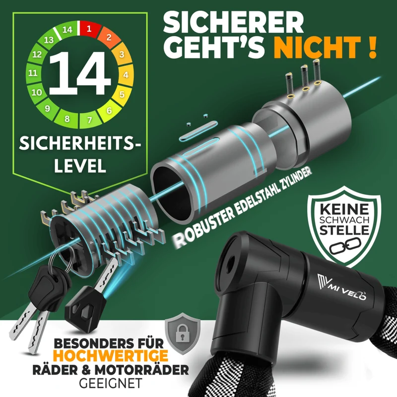 Robustes Kettenschloss für Motorrad & Fahrrad 100/120cm "KRONOS"