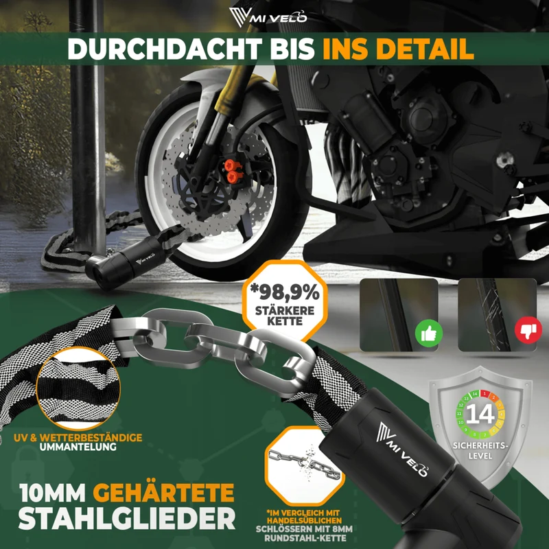 Robustes Kettenschloss für Motorrad & Fahrrad 100/120cm "KRONOS"