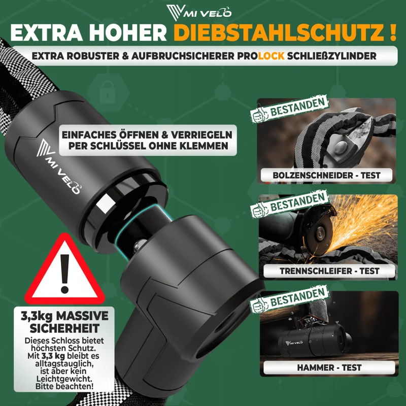 Robustes Kettenschloss für Motorrad & Fahrrad 100/120cm "KRONOS"