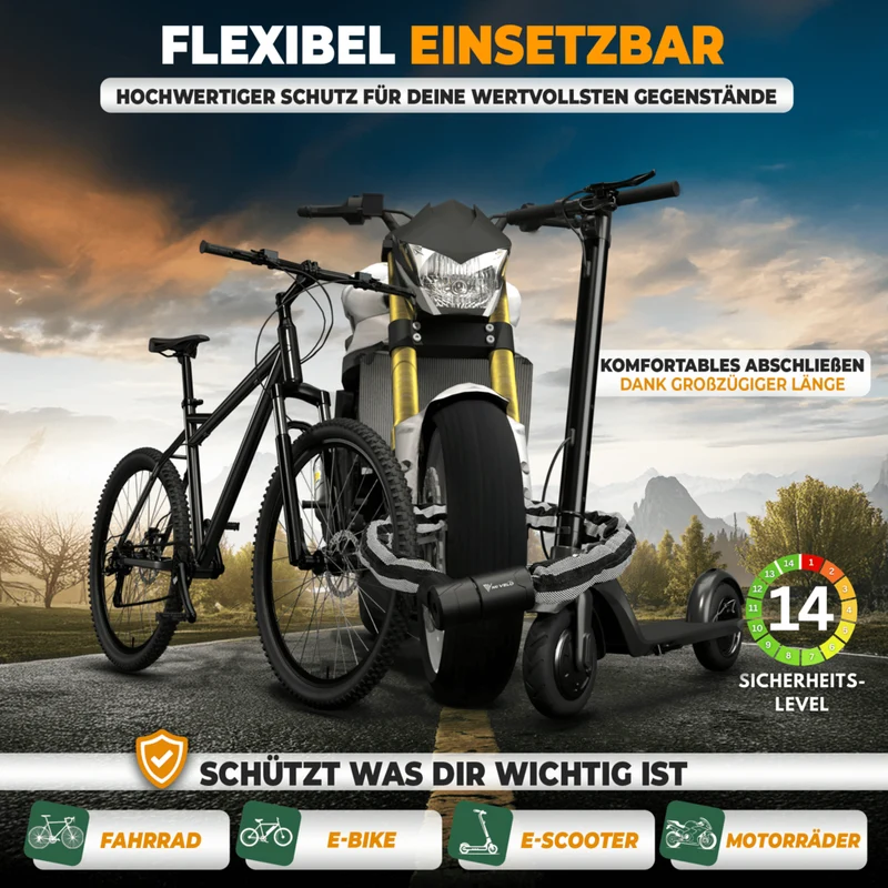 Robustes Kettenschloss für Motorrad & Fahrrad 100/120cm "KRONOS"