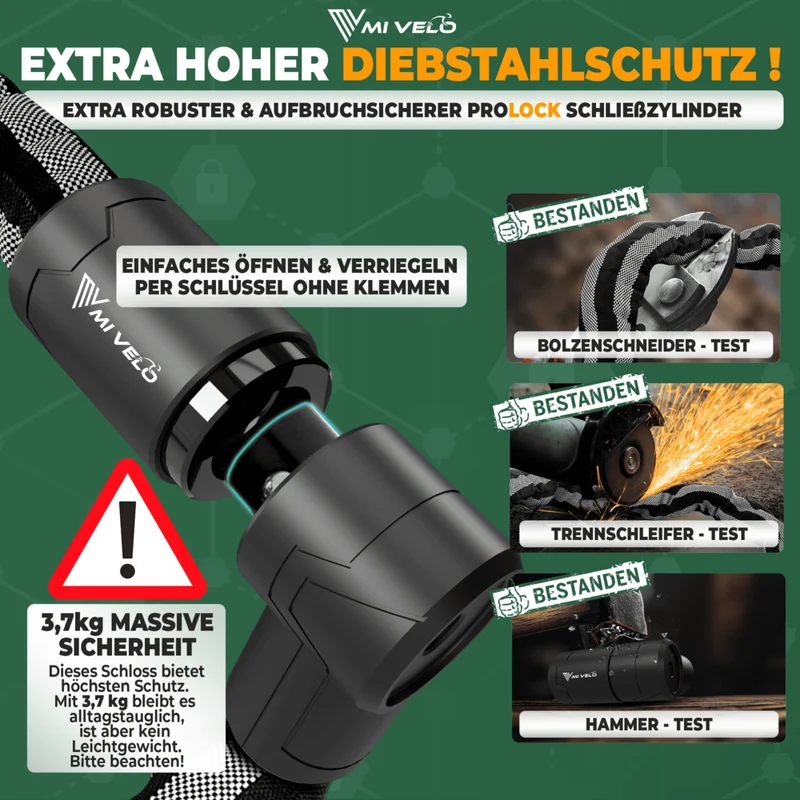 Robustes Kettenschloss für Motorrad & Fahrrad 100/120cm "KRONOS"