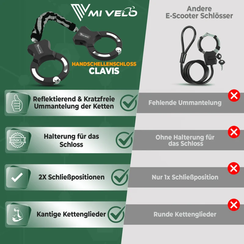 Handschellenschloss für E-Scooter mit Gliederkette 60cm