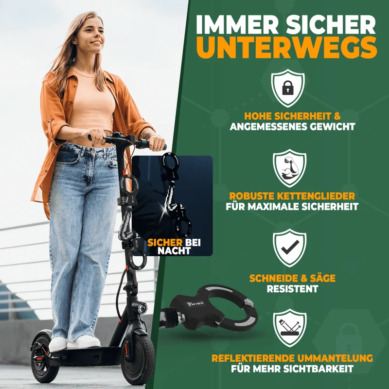 Handschellenschloss für E-Scooter mit Gliederkette 60cm