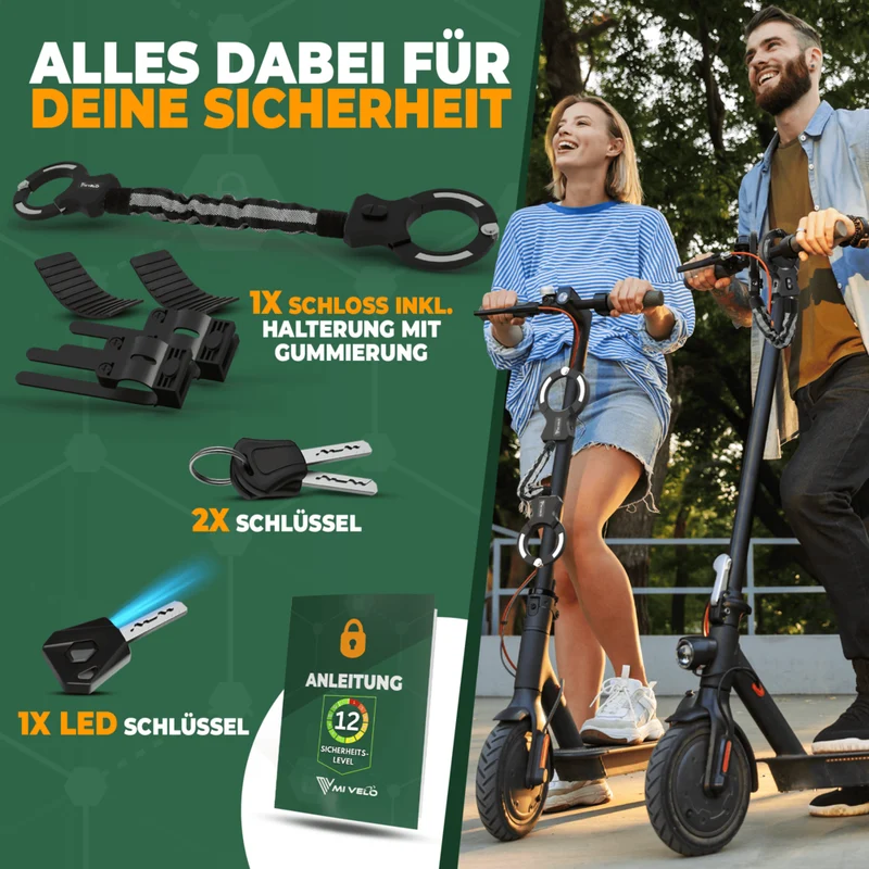 Handschellenschloss für E-Scooter mit Gliederkette 60cm