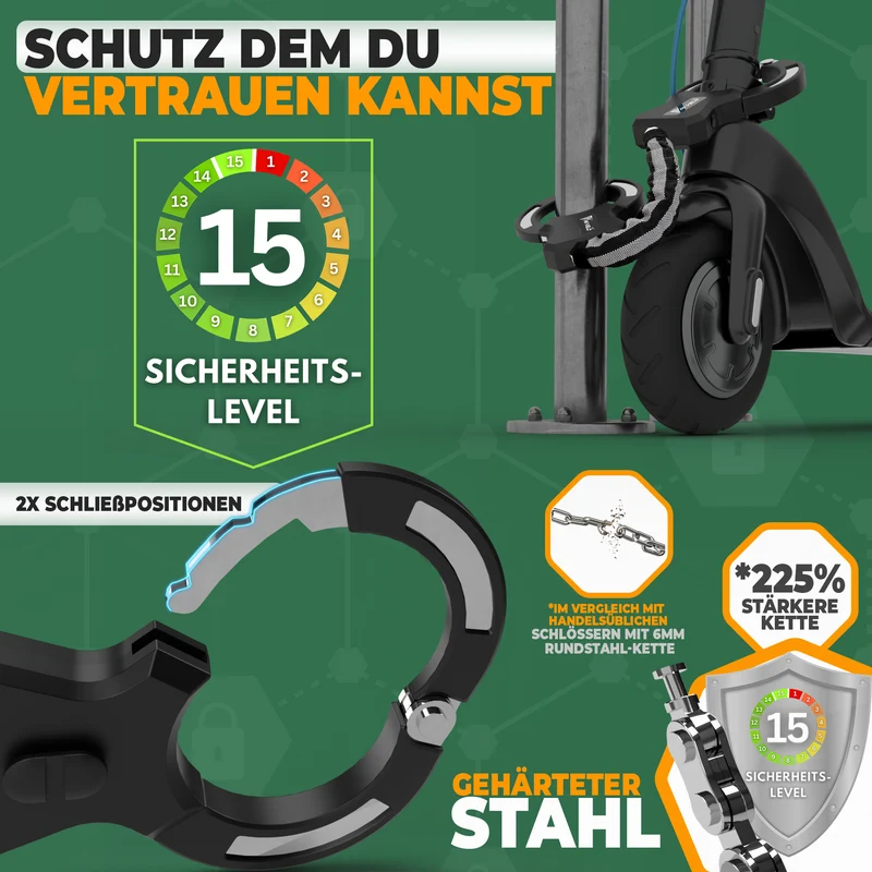 Handschellenschloss für E-Scooter mit Gliederkette 60cm
